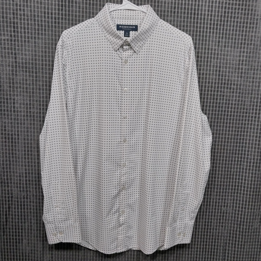 Mizzen+Main Mens Button Down Performance Shirt Trim Fit L White Blue‎ 1WS-0524